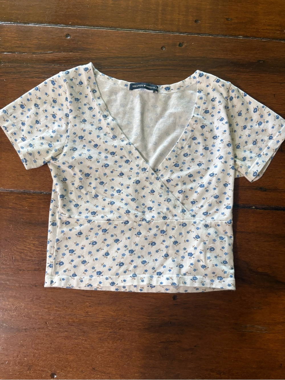 Brandy Melville White Crop Top with Blue Floral Print